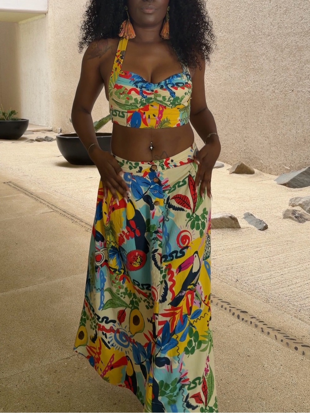 Zara Tropical Floral Print Crop Top & Maxi Skirt Set - Picture 15 of 15